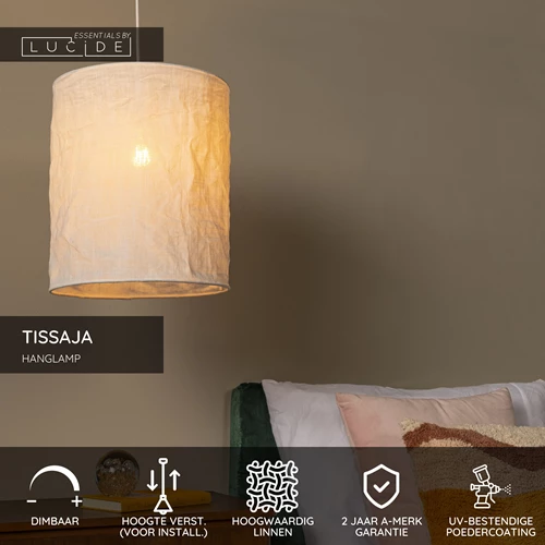 Lucide TISSAJA - Hanglamp - Ø 30 cm - 1xE27 - Wit | Essential - USP